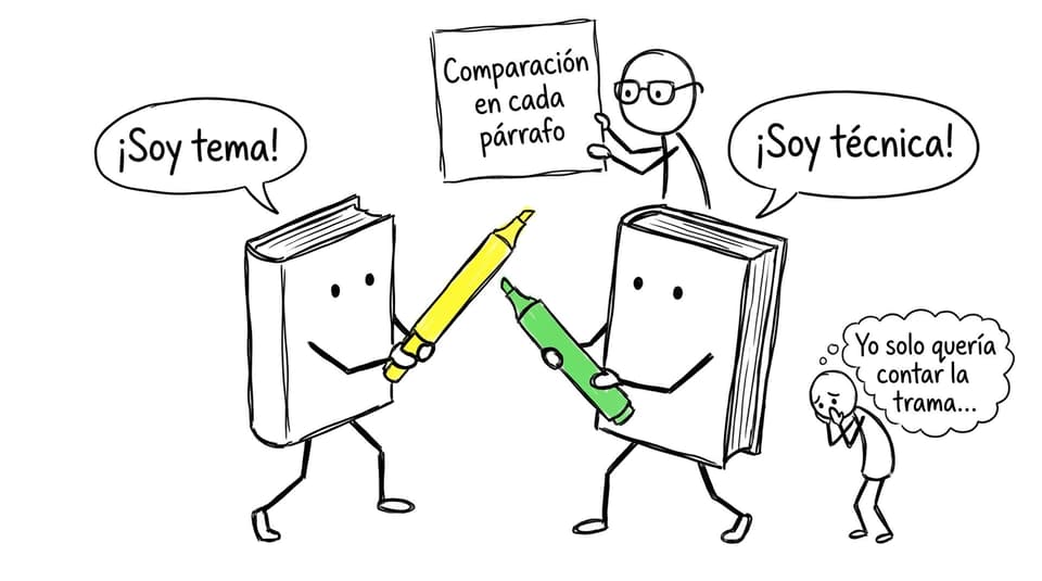 Comic: duelo de libros y “comparación en cada párrafo”