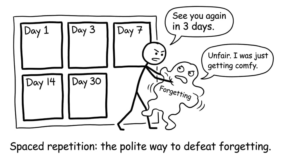 A student wrestling the forgetting curve into a calendar