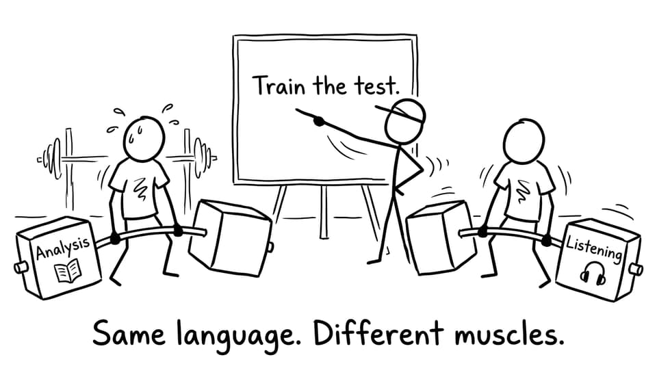 Same language, different muscles: Analysis vs Listening