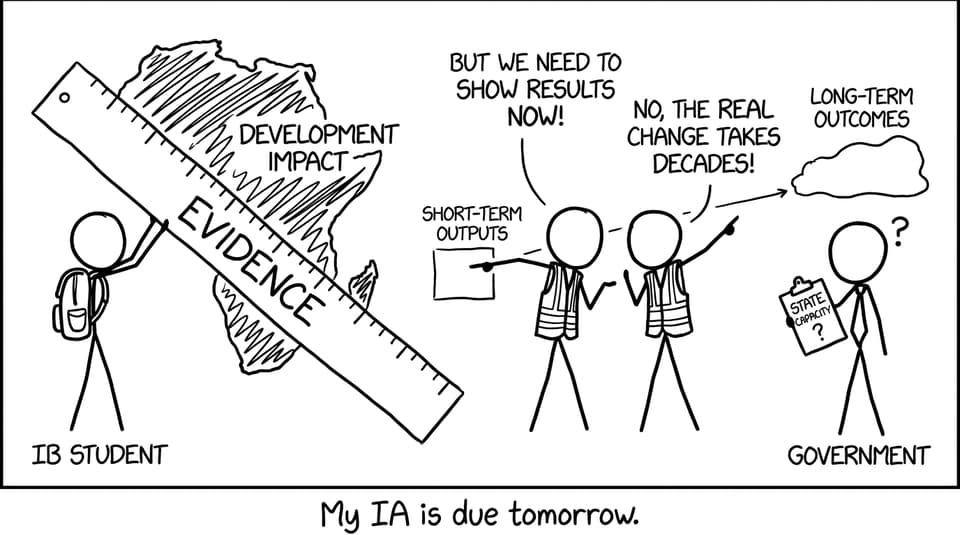 An IB student measures development impact with a huge ruler