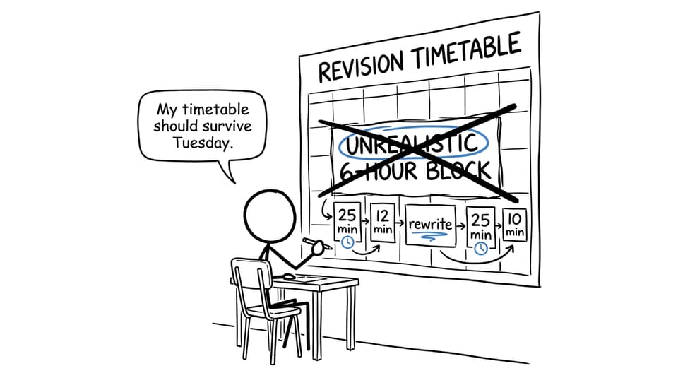 student replacing an unrealistic revision block with shorter repeatable sessions