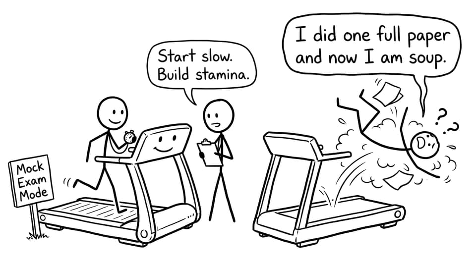 Mock exam treadmill joke comic