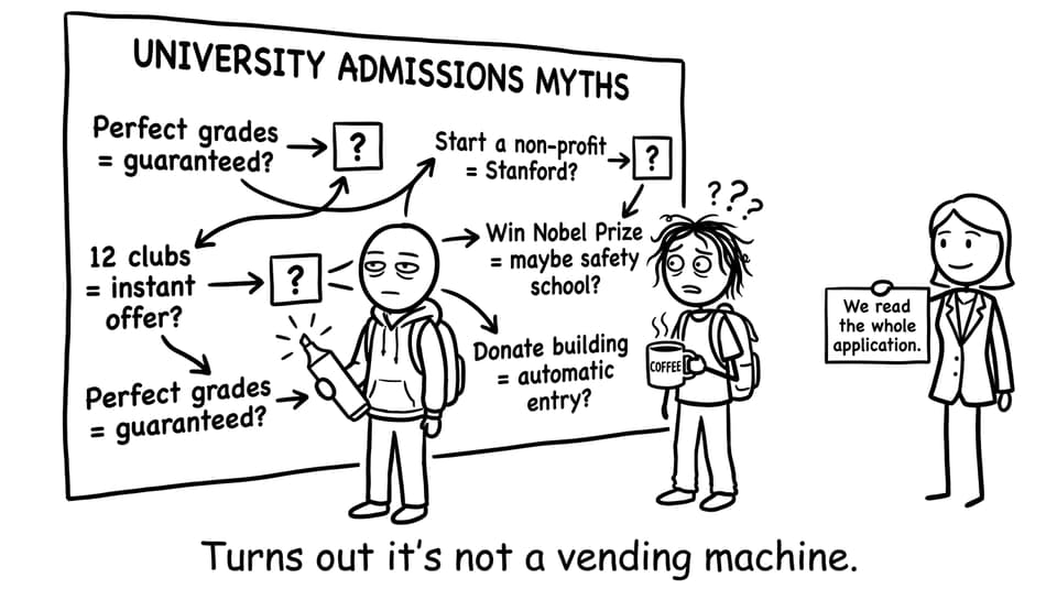 University admissions myths flowchart comic