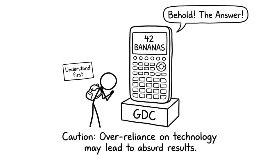 A student worships a calculator that outputs 42 bananas