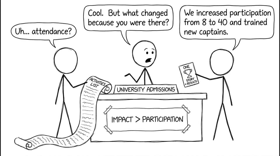 Impact vs participation at an admissions desk