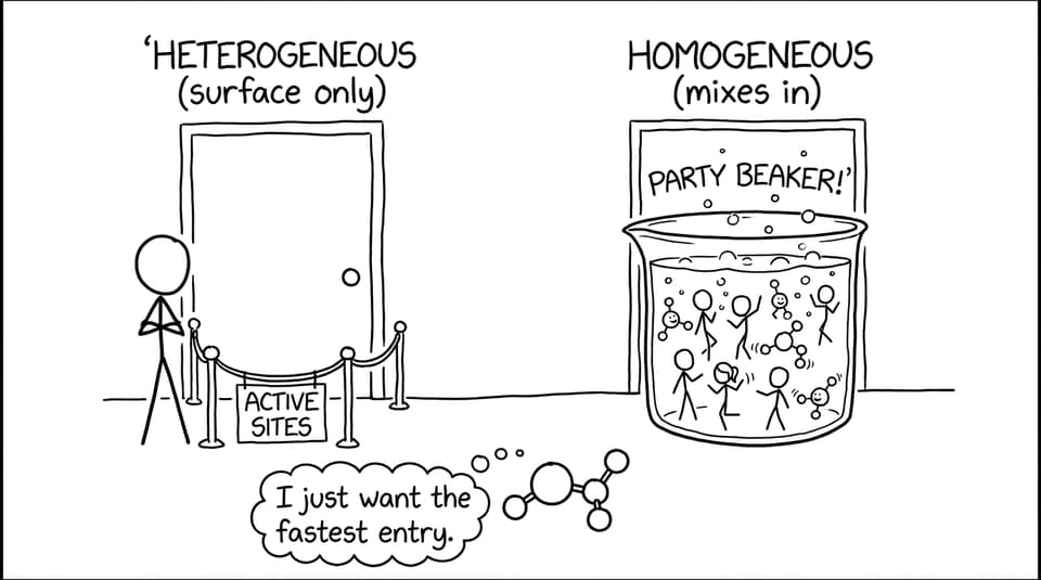 Two doors: “Heterogeneous (surface only)” vs “Homogeneous (mixes in)”