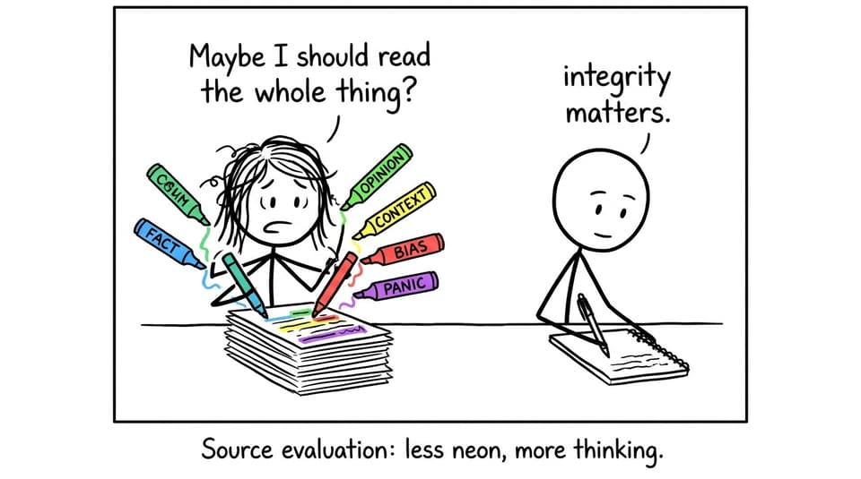Source evaluation: less neon, more thinking.