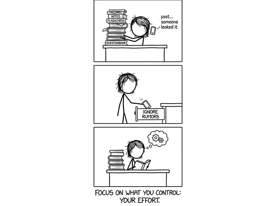 Stick-figure student ignores leak rumors