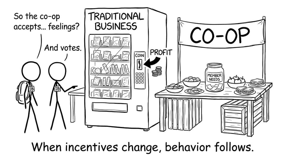 Students comparing co-op vs traditional business