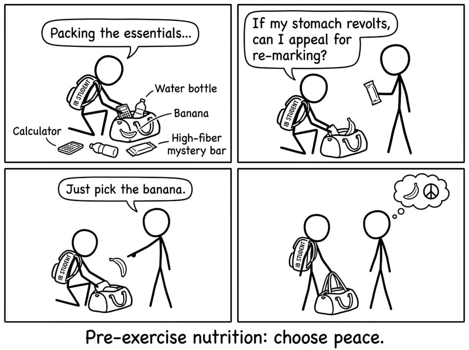 Student packing gym bag like exam kit