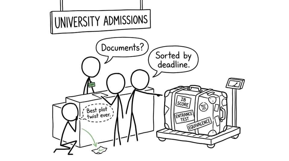 A family calmly organizes university admission documents
