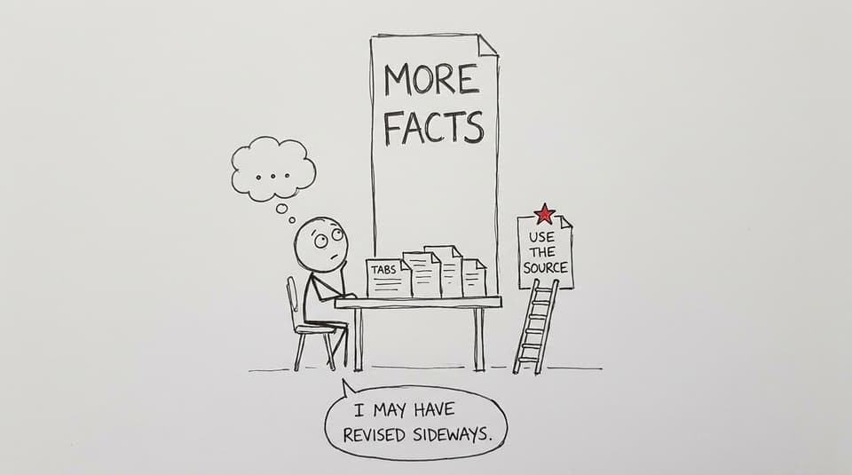 student realizing that collecting more facts is not the same as using historical sources