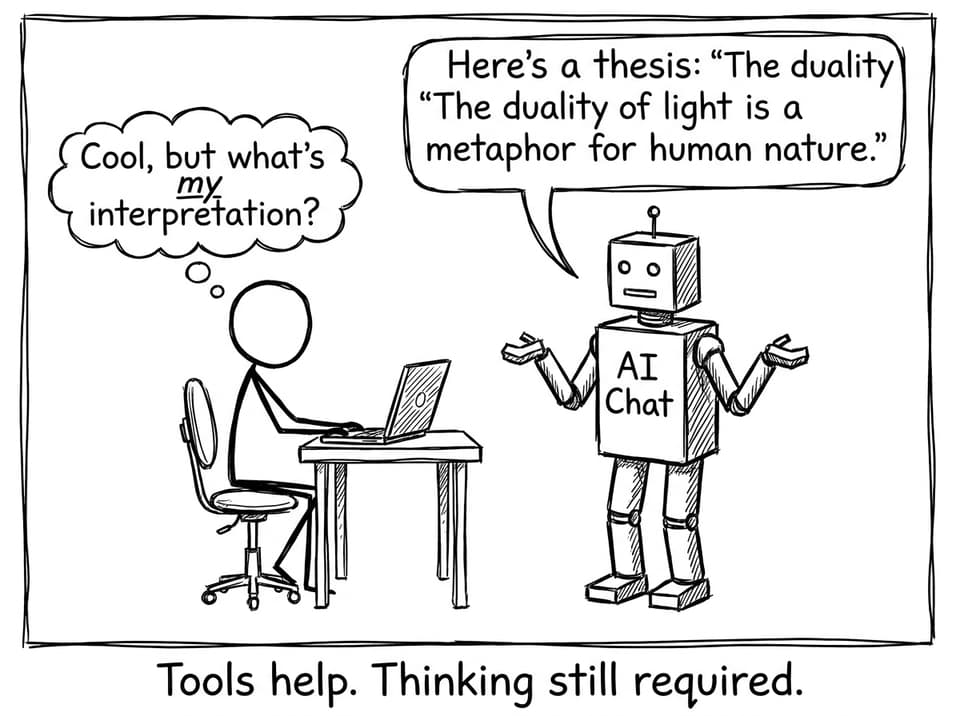 Student asks AI Chat for a thesis, then remembers they need their own interpretation