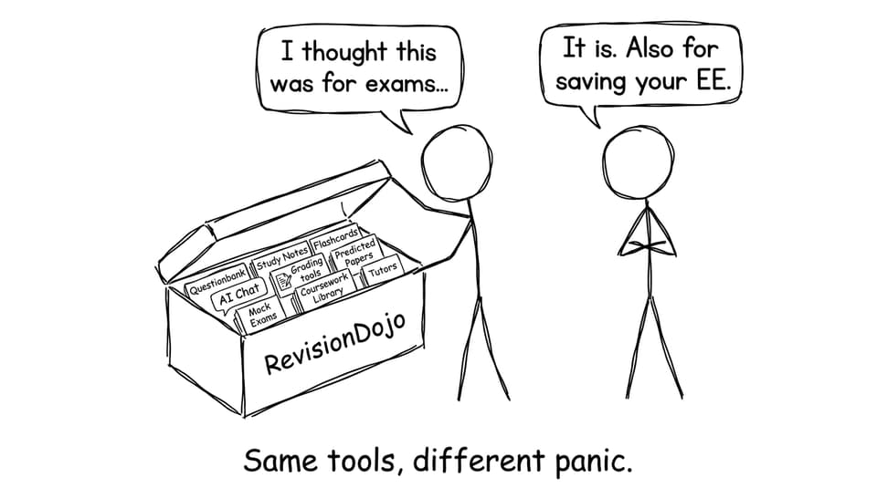 Comic about RevisionDojo as a toolbox for exams and EE