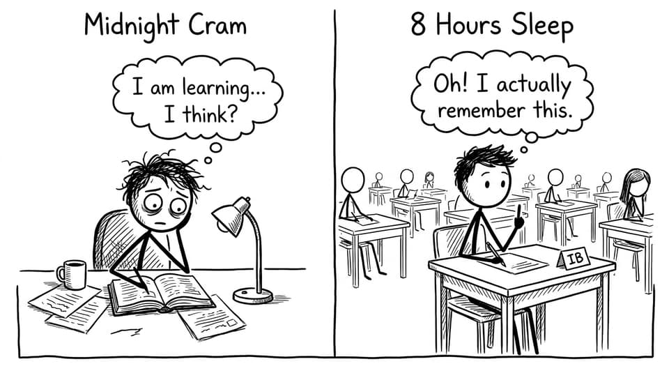 Midnight cram vs 8 hours sleep XKCD
