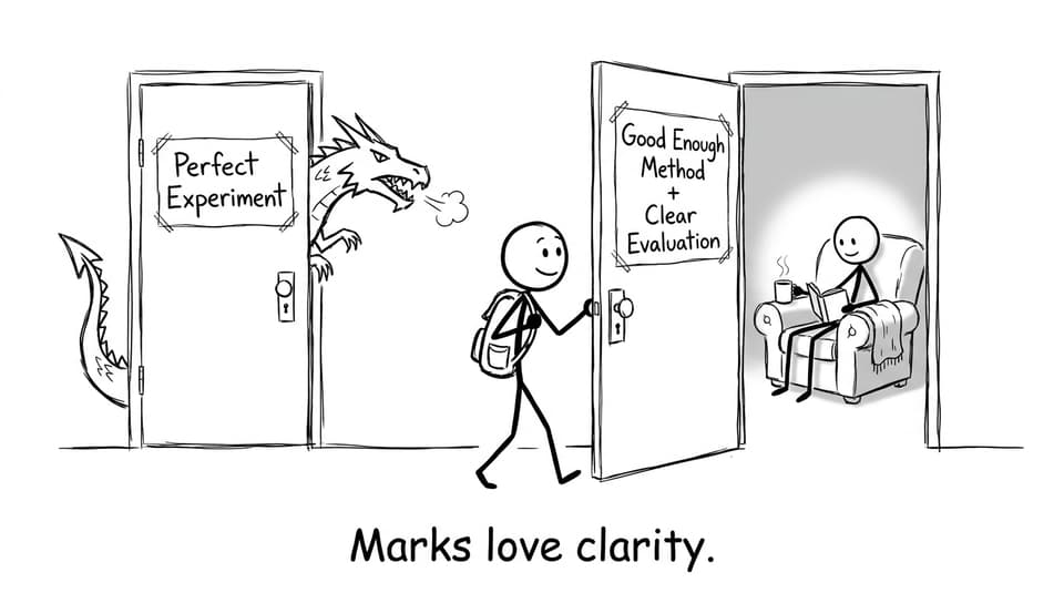 Perfect experiment vs clear evaluation comic