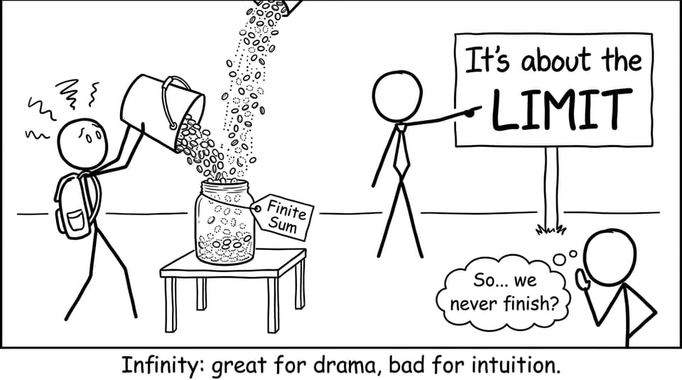 Comic about limits and finite sums