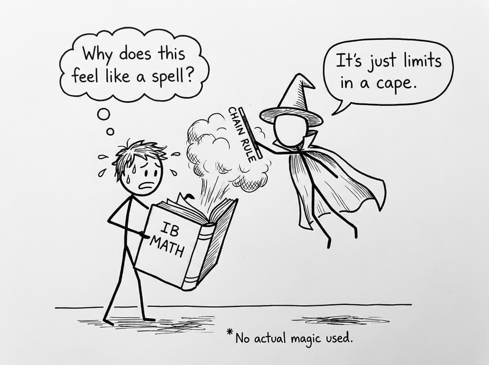 IB Math chain rule as magic spell comic