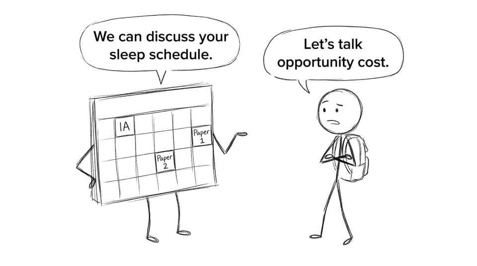 Student negotiates with calendar about IA Paper 1 Paper 2