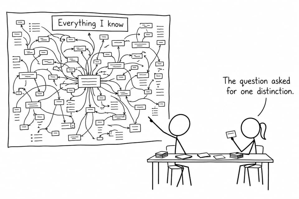 Two students compare an enormous revision mind map with a small exam question card