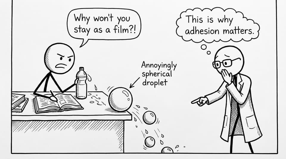 XKCD comic of droplets rolling off a desk