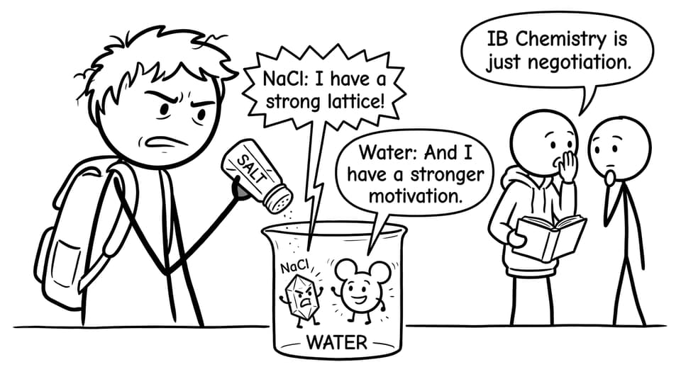 Comic about NaCl negotiating with water