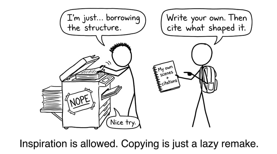 A copier refusing to help a student remake someone else’s script