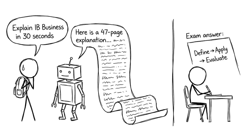 AI gives a scroll, student writes a clean exam sentence