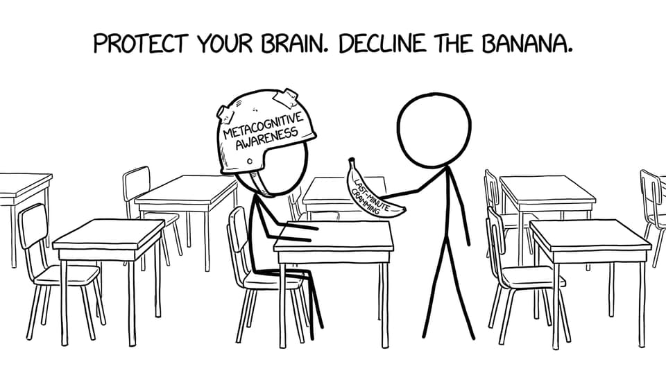 Exam helmet vs last-minute cramming banana