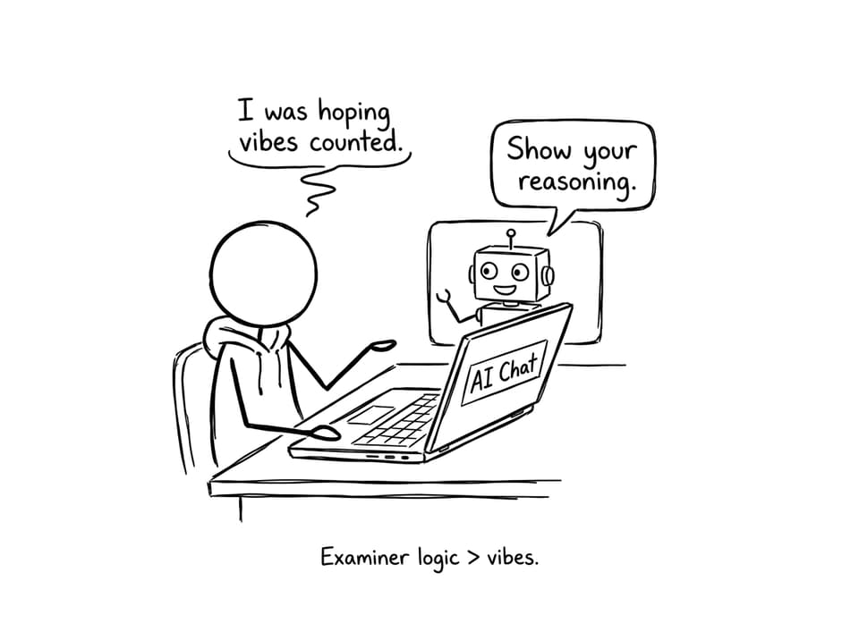 Comic: AI Chat demands reasoning, student offers vibes
