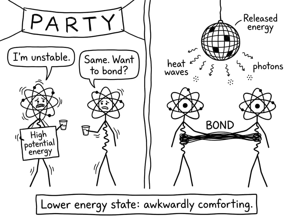 Atoms at a party become stable comic