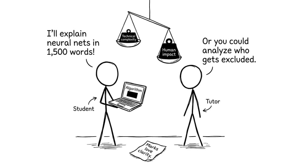 A scale tips toward “human impact” instead of technical complexity