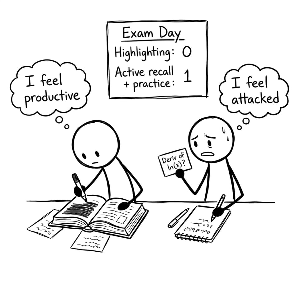 A comic about highlighting vs active recall