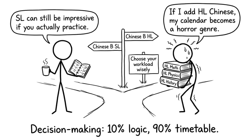 Two students choosing between SL and HL