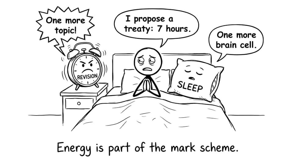 A student negotiates a sleep treaty with an alarm clock