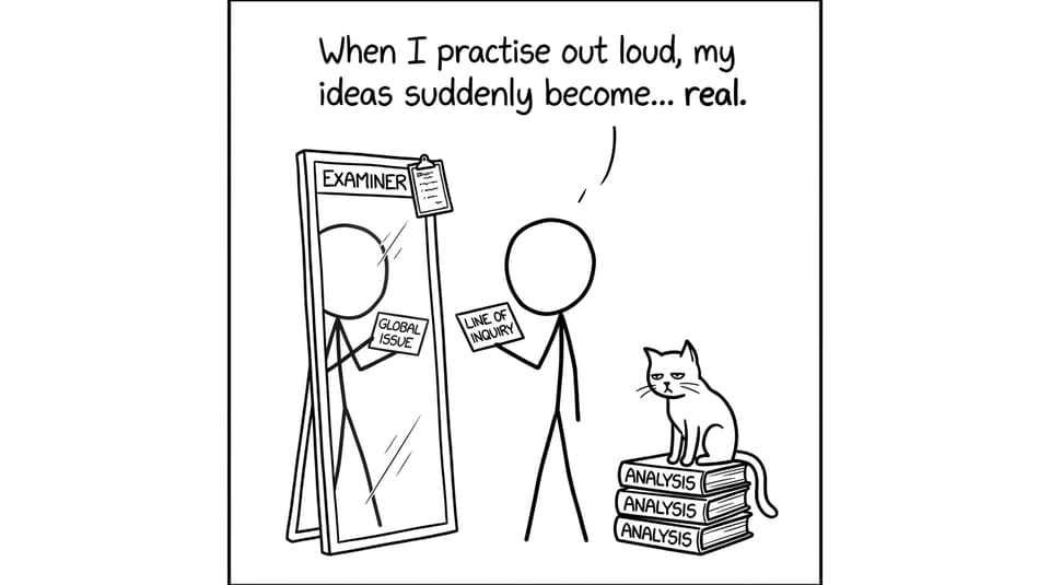 Student rehearses to a mirror “Examiner”