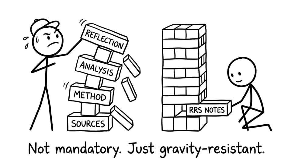 Jenga tower stabilized by RRS notes