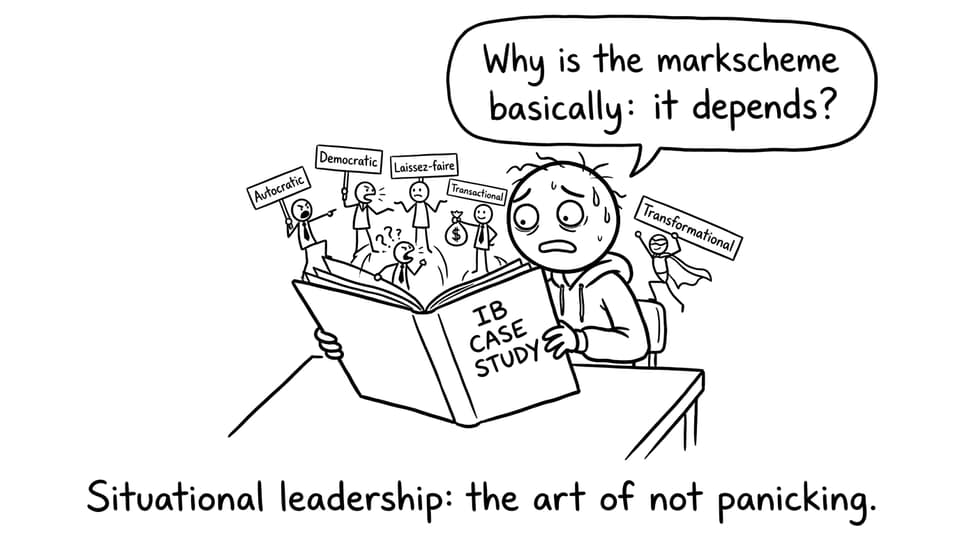 Stressed student meets five leadership styles