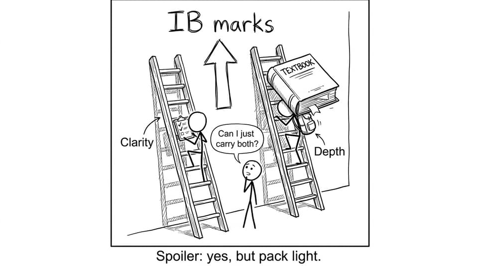 Two ladders labeled Clarity and Depth reaching “IB marks”