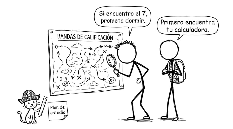 Estudiante y bandas de calificación como mapa del tesoro