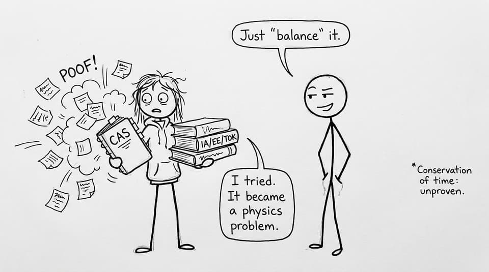 An IB student tries to balance CAS and academics like a physics problem