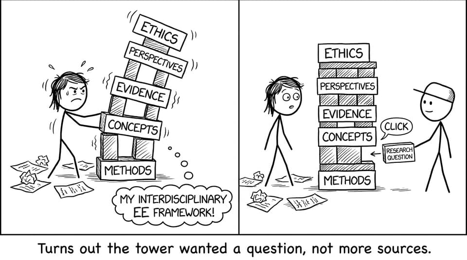 A precarious EE framework Jenga tower