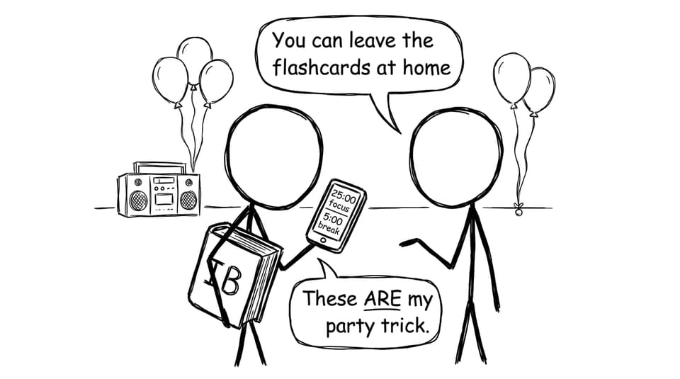 At a party, a student says “These flashcards ARE my party trick.”