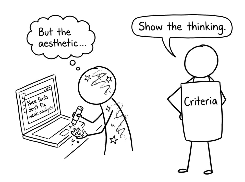 XKCD-style comic about aesthetics vs analysis