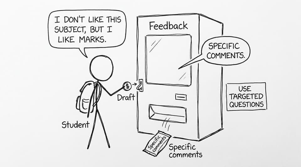 A “Feedback” vending machine that trades drafts for specific comments