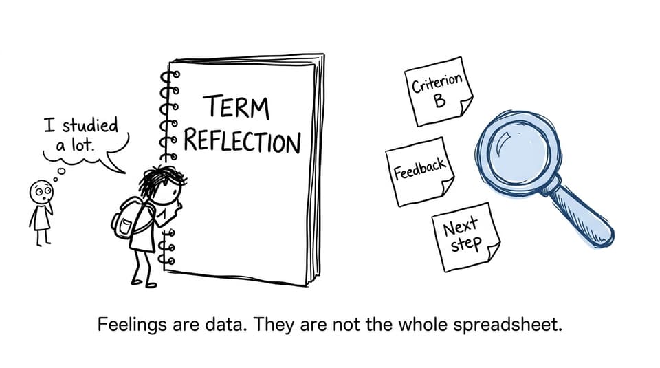 A student detective searches a term reflection for useful evidence