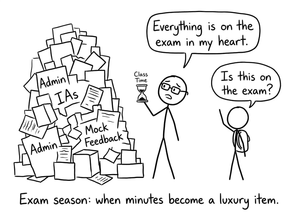 Exam season: when minutes become a luxury item.