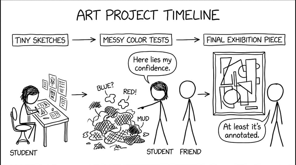Timeline of sketches to final piece