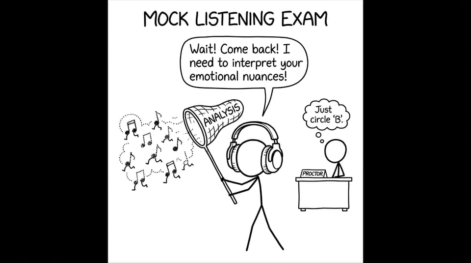 Listening exam musical notes escaping