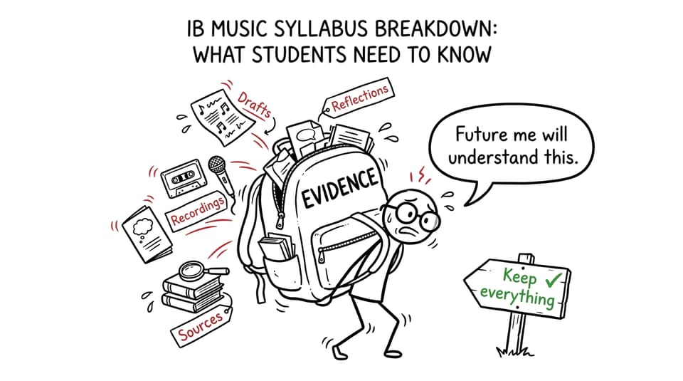 The IB Music student carries an evidence backpack